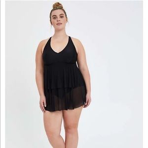 TORRID NWOT Black V-Neck Ruffled Mid-Length Swim Dress Swim Suit 🖤